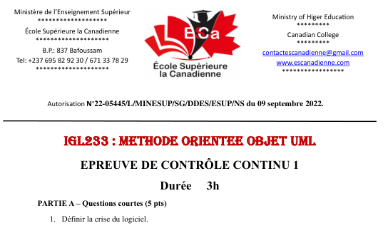 IGL233 : METHODE ORIENTEE OBJET UML