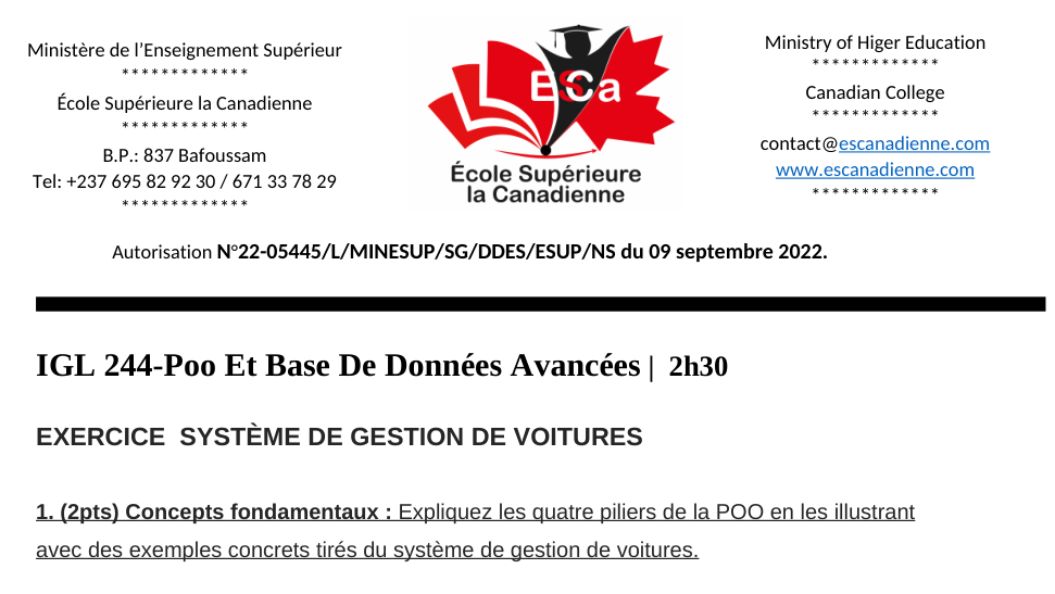 IGL 244-Poo Et Base De Données Avancées | 2h3